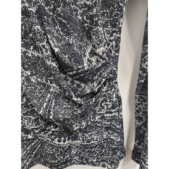 Ann Taylor Top Womens Small Black White Paisley Long Sleeves Ruched Office - Picture 3 of 8